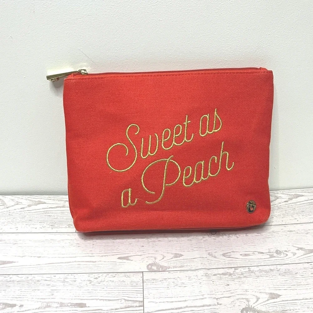 Spartina 449 Sweet as a Peach‎ Linen Canvas Cosmetic Pouch Makeup Bag Gold Zip